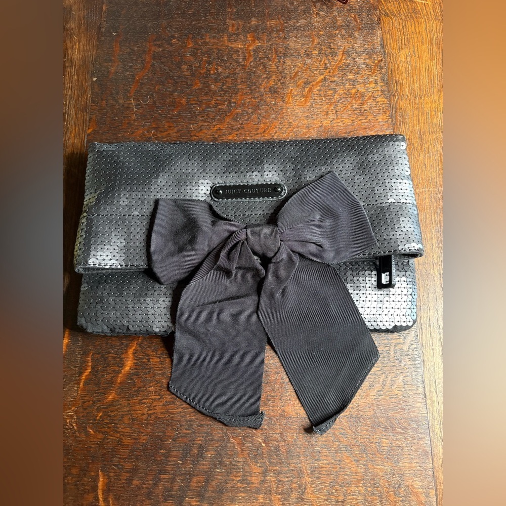 Juicy Couture Black Sequined Clutch with Fabric Bow